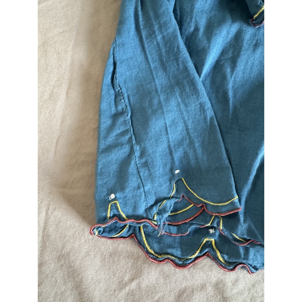Lucky Brand Shirt Womens Small Blue Embroidered Scallop Boho‎ Tunic Long Sleeve - Picture 7 of 12